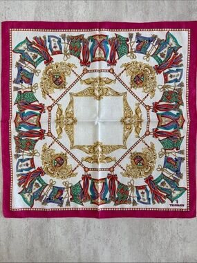 Trussardi cotton Scarf in Fuchsia, White & Gold Crest Motif